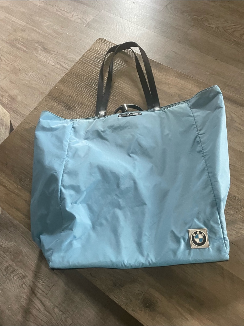 BMW Ocean blue packable lined Nylon Shopper Travel Beach tote bag w logo patch